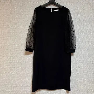 블랙 무릎 기장 원피스 긴팔 7부 소매