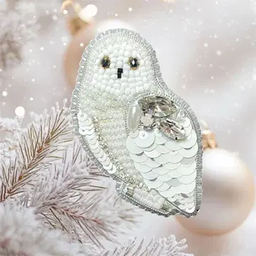 흰올빼미 새 비즈 자수 브로치 핸드메이드