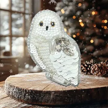 흰올빼미 새 비즈 자수 브로치 핸드메이드