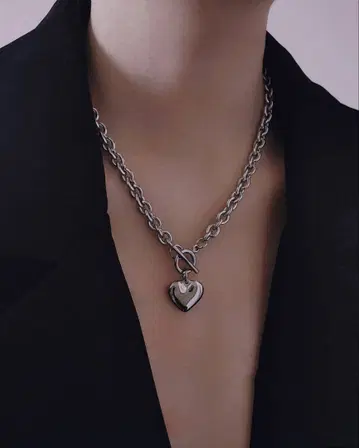 실버 체인 목걸이 하트형 펜던트 50cm