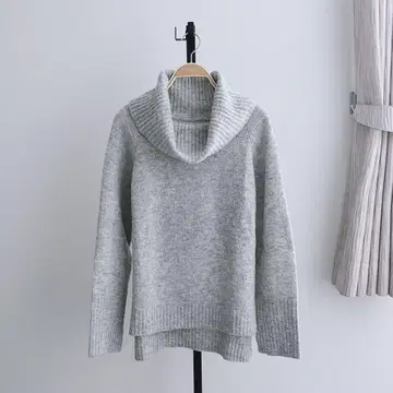여성용 라메 믹스 하이넥 니트 스웨터 그레이