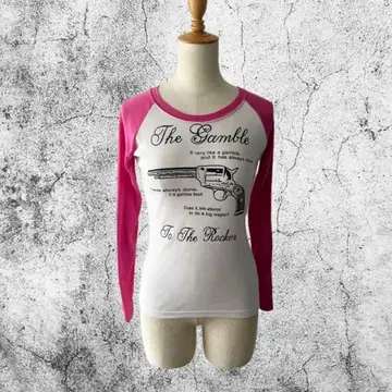 Y2K 래글런 롱T 건 프린트 핑크 그런지 archive