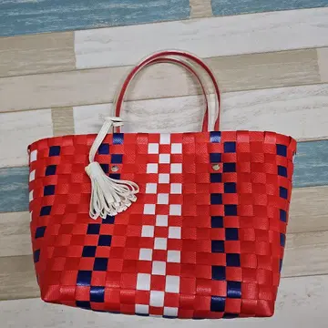 뜨개질 디자인 핸드백 빨흰파랑