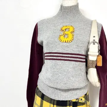 y2k 00s adidas 로고 3 스티치 하이넥 니트