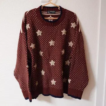 CUBESUGAR 큐브 슈가 별 패턴 니트 스웨터 적갈색 긴팔 M