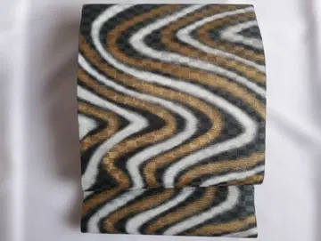 물결 무늬 후쿠로 오비 짙은 그레이 금색 브라운 확실히 더스티 컬러