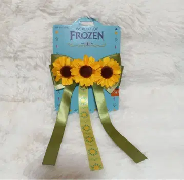 홍콩 디즈니 안나 해바라기 리본 머리핀 헤어 액세서리