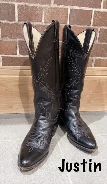 Justin 블랙 가죽 웨스턴 부츠 24.5cm 정도