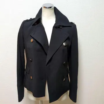 바디 드레싱 디럭스 오픈 카라 자켓 미들 기장 더블 버튼 블랙