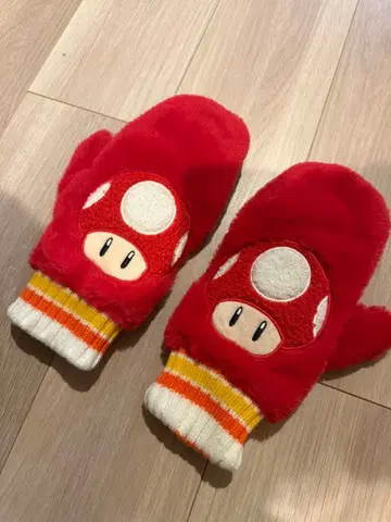 마리오 버섯 디자인 빨간색 장갑 프리 사이즈