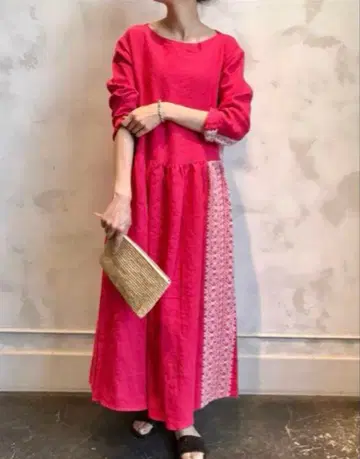 컬러풀 자수 원피스 핑크