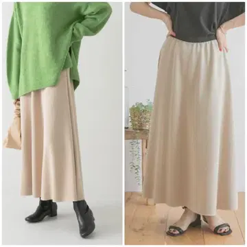 어반 리서치 속기모 맨투맨 롱 스커트 베이지 허리밴딩