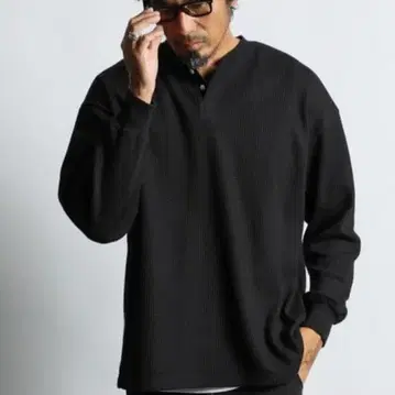 더퍼 오버 사이즈 와플 헨리넥 롱 T셔츠 M 흑먹색