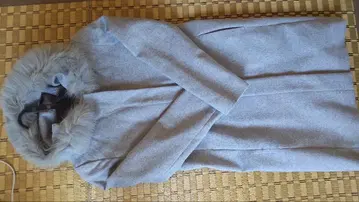 그레이 퍼 후드 롱 코트 M