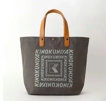 [택 포함] KINOKUNIYA 가죽 핸들 코튼 백 그레이(한정품)