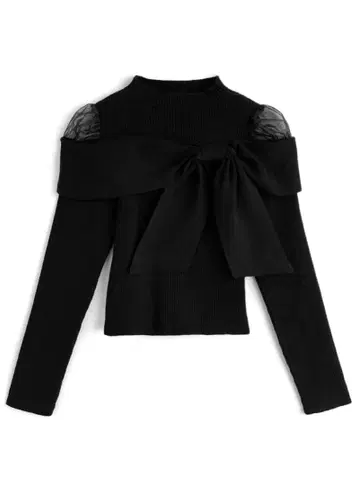 [ 새상품 즉시 발송 ] GRL 숄더 튤 리본 니트탑[tw1236]