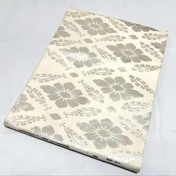 A 화문 하나비시 은사 화이트 순수 실크 육통 나고야 오비 O47