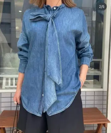 setia 보타이 데님 셔츠