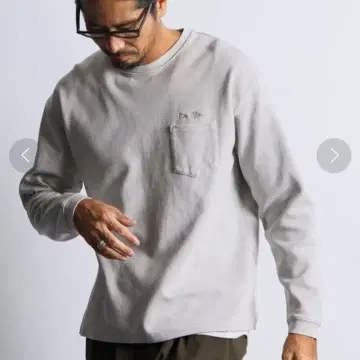 더퍼 분또 소재 피그먼트 가공 롱 슬리브 T셔츠 L 라이트 그레이