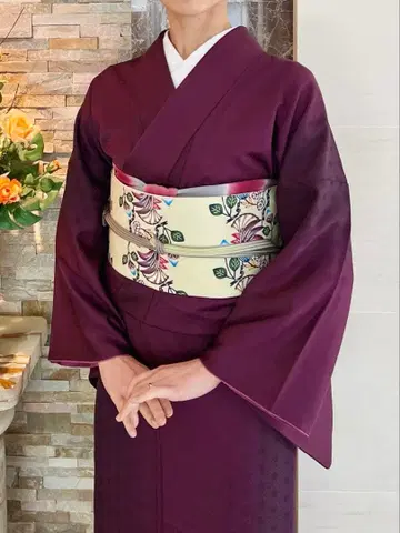 보라색 이중 기모노 이로무지 순수 실크 톨 사이즈 화장 73