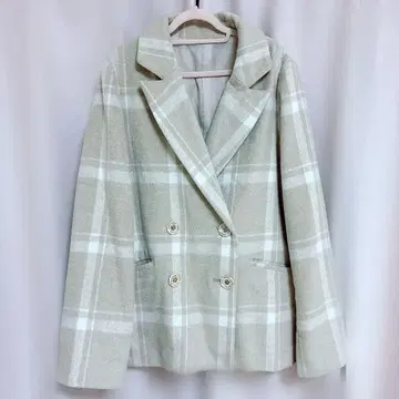 미셸 마카롱 코트 체크 무늬 베이지 체스터 울