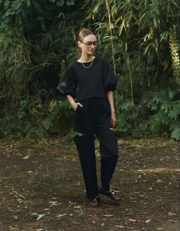 bluelea 사이드 슬릿 팬츠 블랙