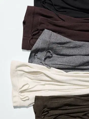 워셔블 니트 리브 팬츠 브라운 S