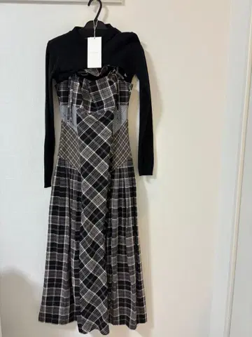 andmary Nadia check long dress black