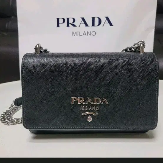 Prada Saffiano Mini Chain Bag Black