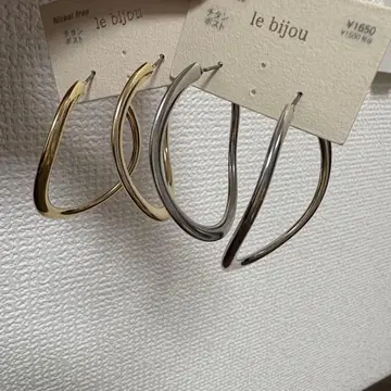 르 비쥬 후프 귀걸이 골드 실버 세트