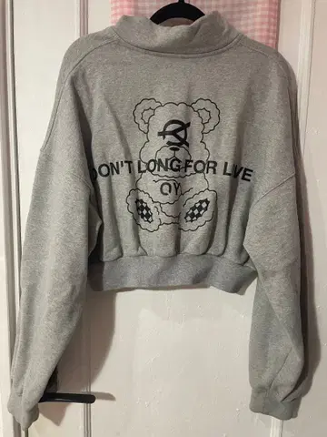 QY 그레이 하프 지퍼 크롭 맨투맨