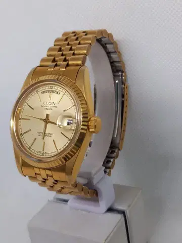 ELGIN 데이-데이트 쿼츠 골드 손목시계