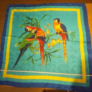 회화 같은 선명한 터콰이즈 블루, 버드 프린트 스카프