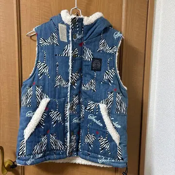 택 포함 새상품! Scalar 고양이 패턴 후드 부착 데님 보아 베스트