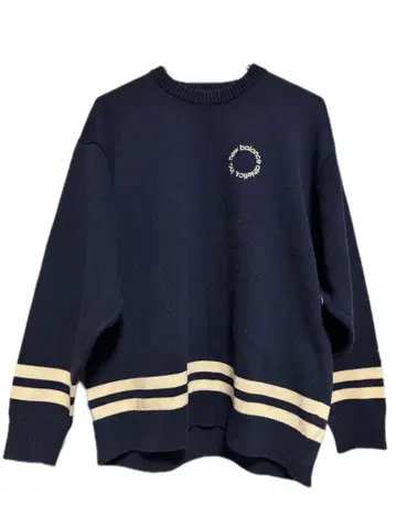 네이비 스트라이프 스웨터 로고 자수