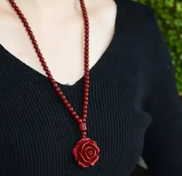 천연 진사 빨간 장미 목걸이