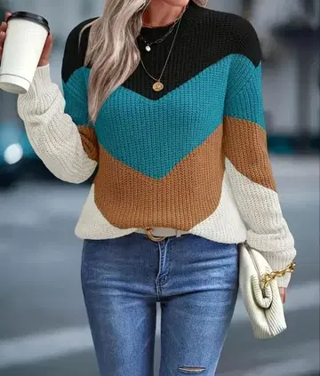 지그재그 패턴 니트 스웨터 긴팔