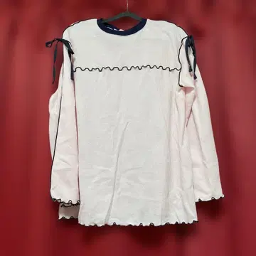 더블씨 사이드 리본 롱 T 핑크 x 네이비