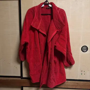 레드 테리 원단 롱 코트