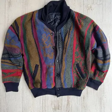멀티 컬러 니트 블루종 가디건 M 사이즈 화려한 무늬 올 패턴 구제 의류