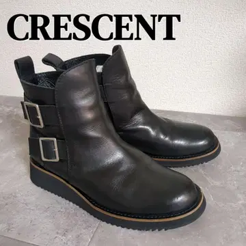 새상품급 24cm CRESCENT 블랙 버클 가죽 통굽 부츠