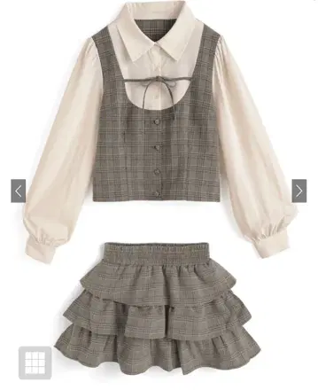 GRL 글렌체크 패턴 셔츠 도킹 상의 x 티어드 미니 스커트