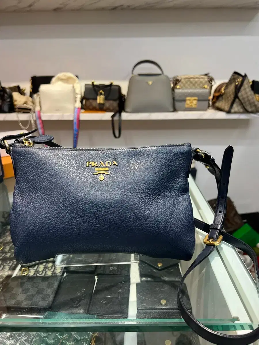1BH050 Prada Vitello Daino Crossbody Bag Navy