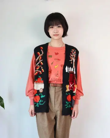 90s KAREN SCOTT 호박 가을 니트 베스트 빈티지 구제 의류