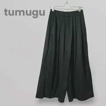 tumugu 츠무구 코튼 린넨 와이드 팬츠 턱 플리츠 팬츠