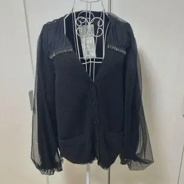 [레어!] 사카이 비쥬 튤 가디건 블랙 알파카 혼방