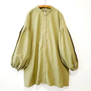 새상품급 DouDou 워셔블 코튼 백리본 블라우스 볼륨 소매