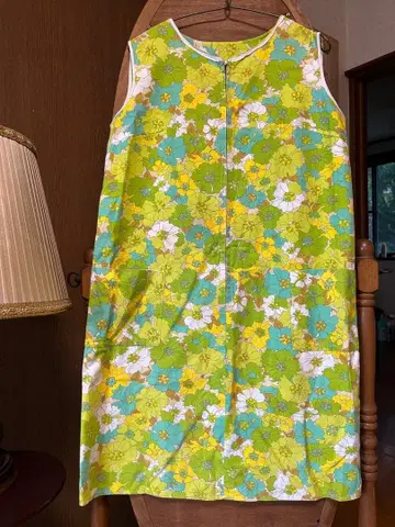 70s 미국 유럽 구제 의류 빈티지 슬리브리스 원피스 꽃무늬