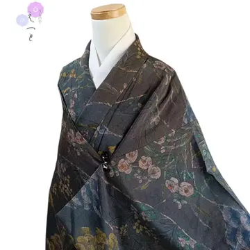 512 기모노 코몬 꽃무늬 그레이 당옷감