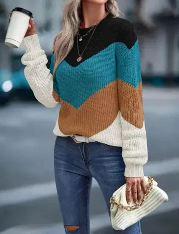 지그재그 패턴 니트 스웨터 긴팔